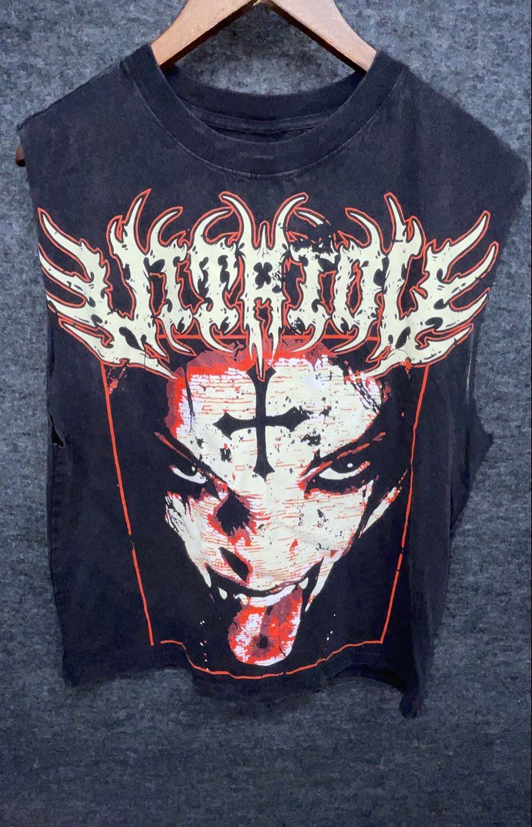 Vitriol Death Metal Band Graphic Cut Off Sleeveless T-Shirt Black Sz M