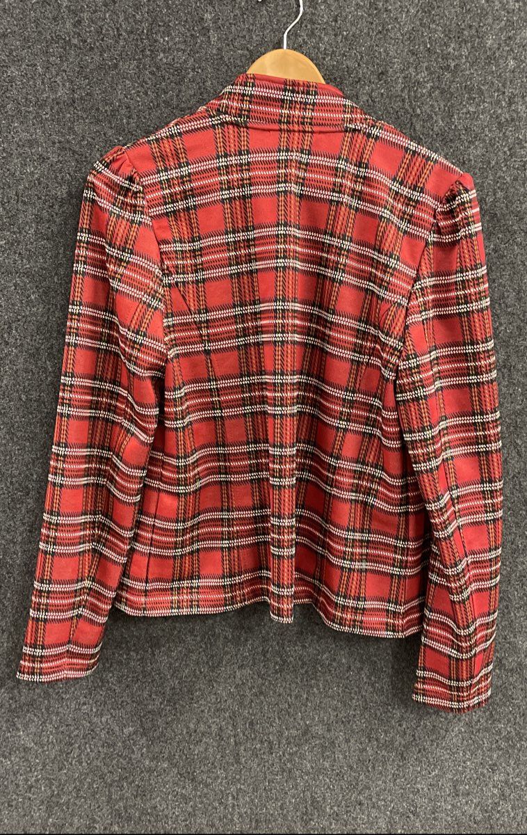 Tommy Hilfiger Women's Red Plaid Band Jacket Gold Crest Buttons NWT Sz M