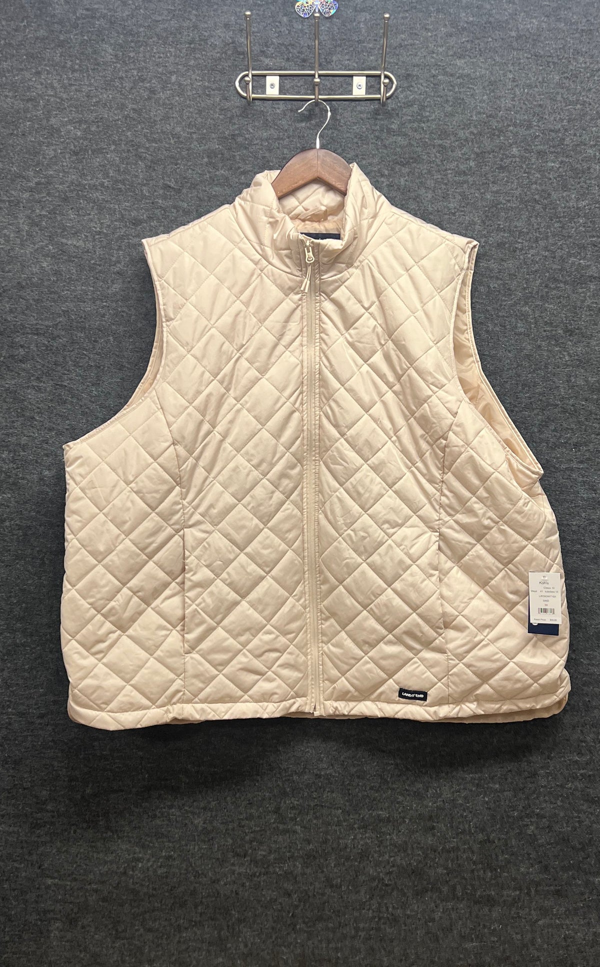 Lands' End Women's Ivory Quilted Zip Up Puffer Vest Sz 3X NWT