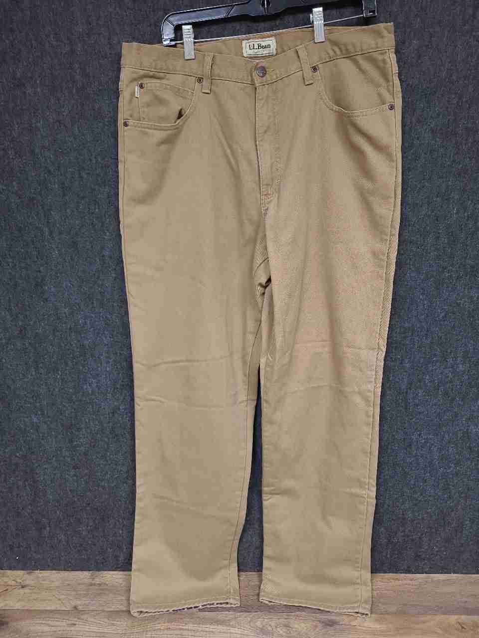 L.L. Bean Men's Classic Fit Flannel Lined Pants Tan Khaki Cotton Sz 37x32