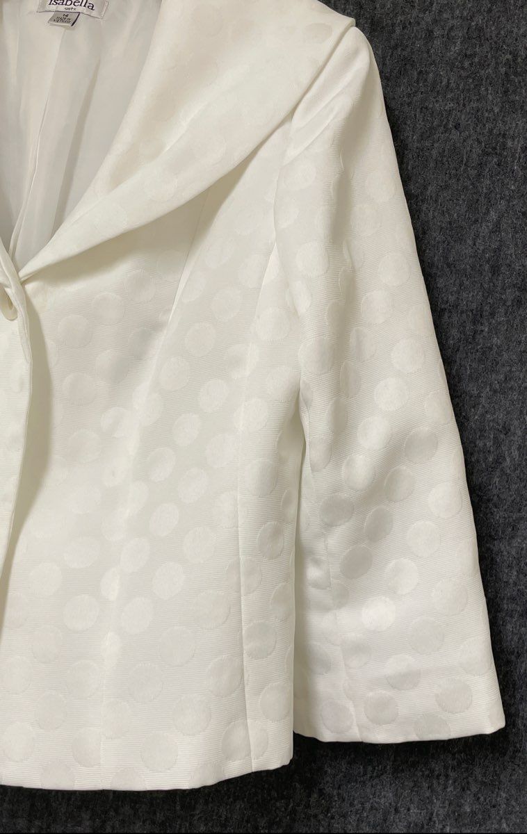 Isabella Suits Women's White Jacquard Polka Dot 2-Piece Skirt Suit Sz 14