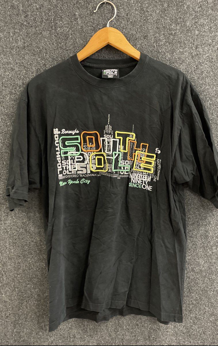 Vintage Southpole Embroidered NYC Graphic T-Shirt Y2K Hip Hop Black Sz XL