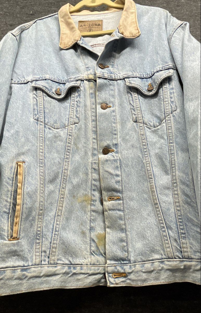 Arizona Jean Company Men's Vintage 90s Light Wash Denim Jacket Faux Collar XL