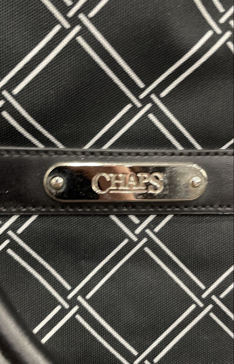 Chaps Black White Lattice Canvas Large Travel Tote Bag Silver Hardware