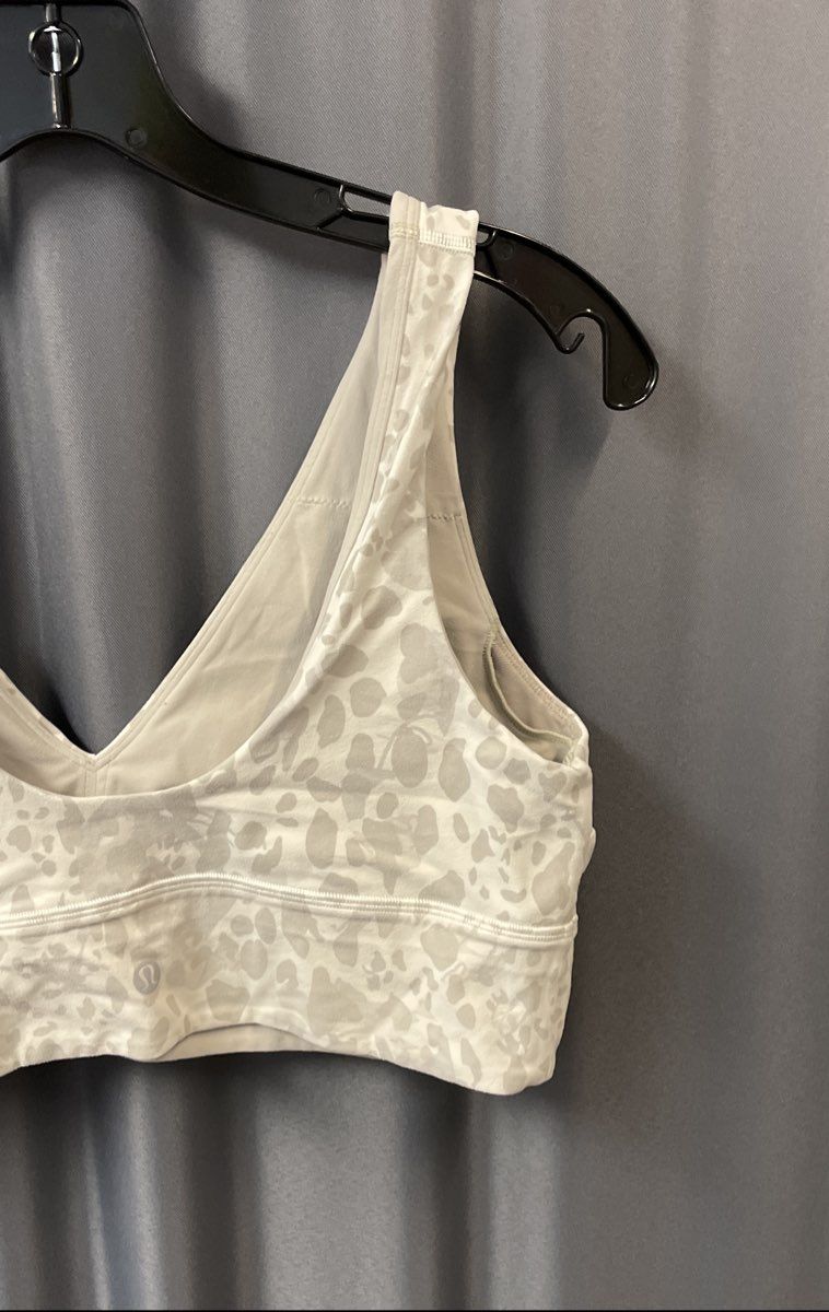 Lululemon Women's Align V-Neck Sports Bra Cheetah Camo Antique White Sz XL