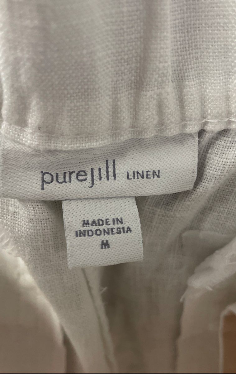 Pure Jill Women's White 100% Linen Elastic Waist Cropped Trousers Sz M