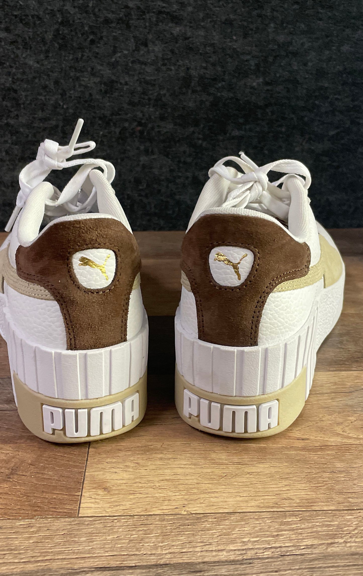 Puma Cali Dream White Brown Pristine Leather Platform Sneakers Women's Size 9