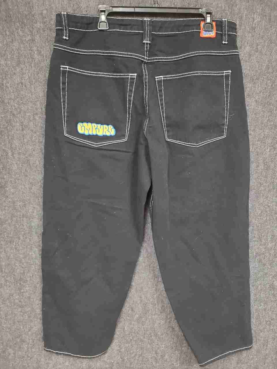 Empyre Men's Black Contrast Stitch Baggy Loose Fit Skate Denim Pants Sz 34