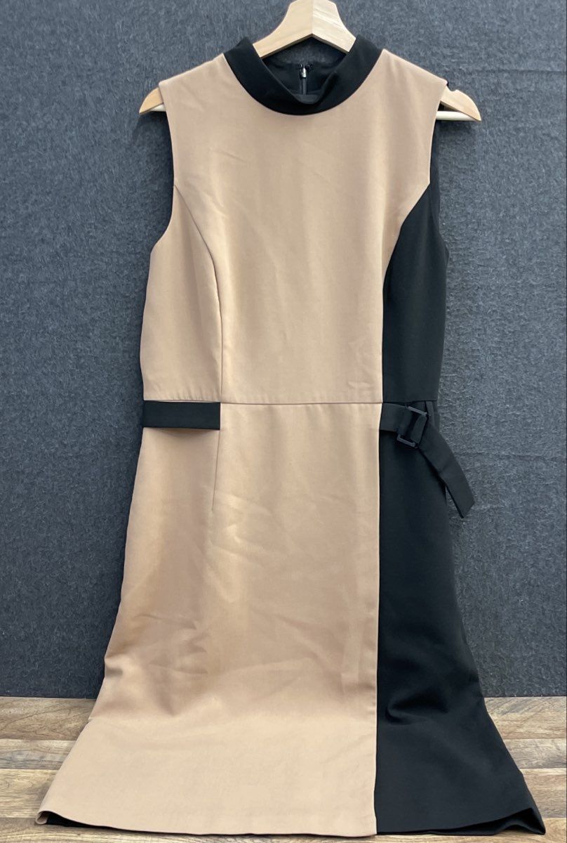 White House Black Market Women's Tan Black Colorblock Sheath Dress Sz 14