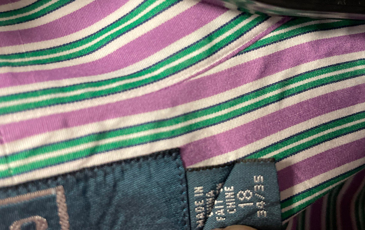 Polo Ralph Lauren Men's Purple Green Striped Classic Fit Dress Shirt Sz 18 34/35