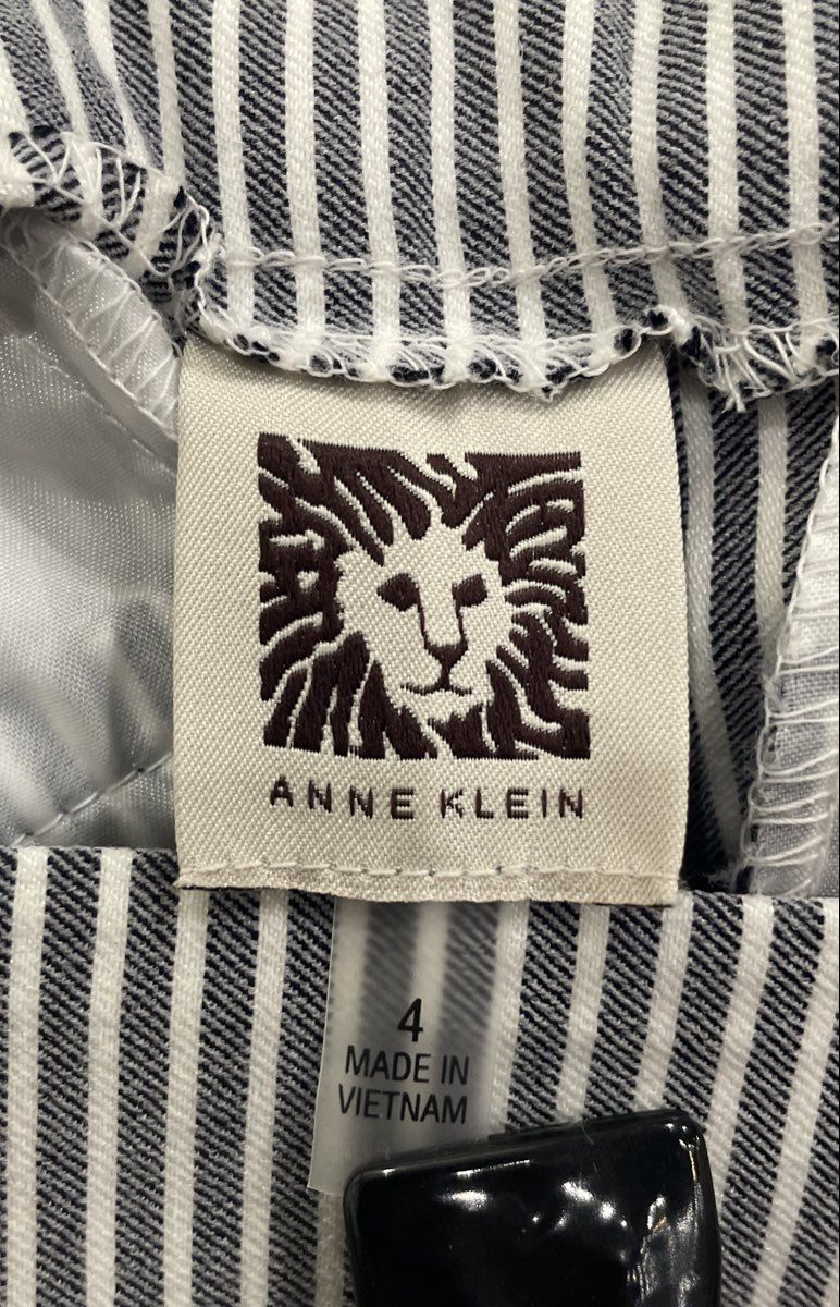 Anne Klein Women's White Navy Striped Pull On Stretch Ankle Pants Sz 4