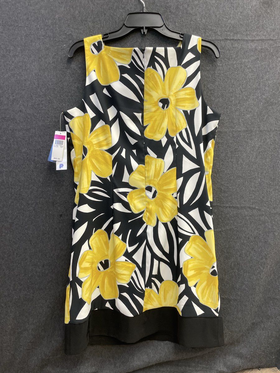 Alyx Petite Women's Yellow Black Floral Print Sleeveless Sheath Dress 16P NWT