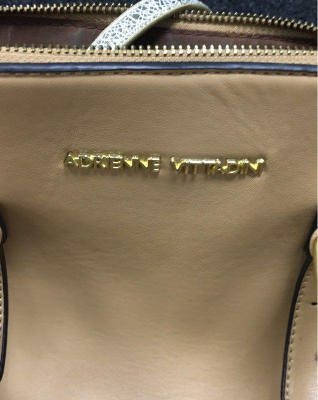 Adrienne Vittadini Beige Ostrich Embossed Satchel Handbag Gold Hardware