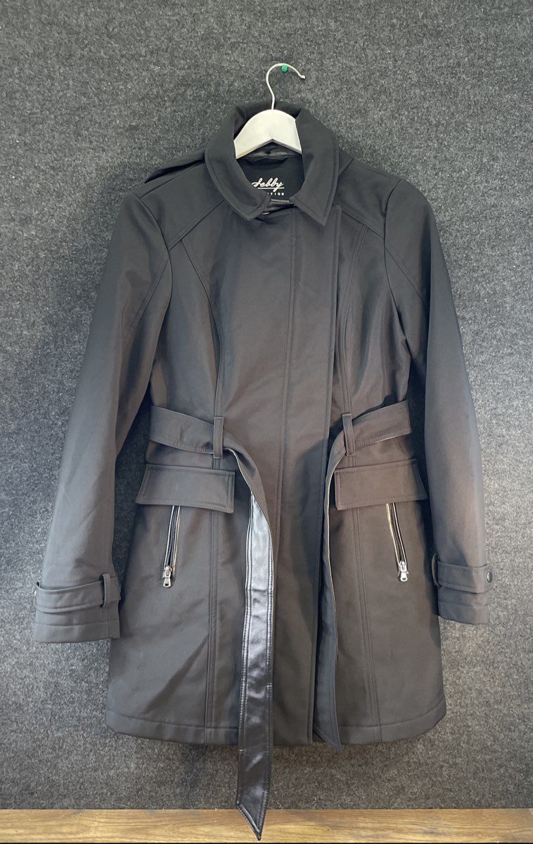 Sebby Collection Women's Black Belted Trench Coat Water Resistant Windproof M