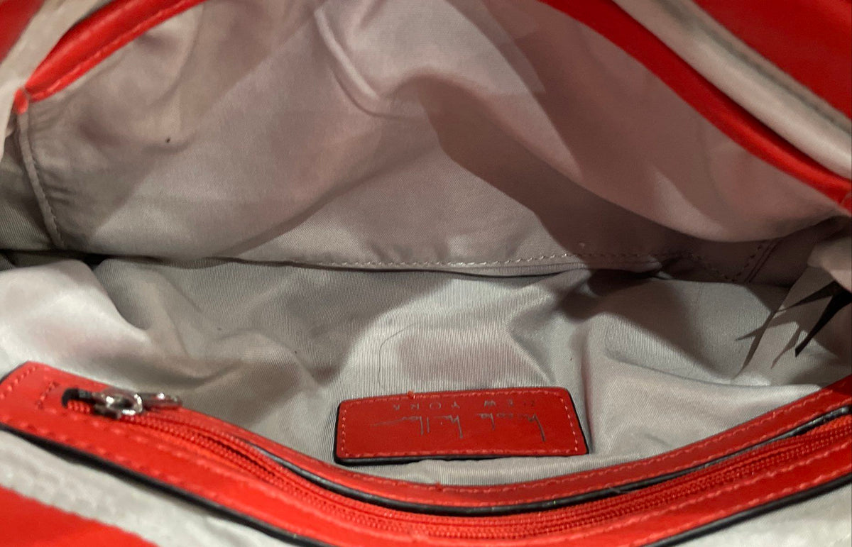 Nicole Miller Red Leather Fold-Over Flap Crossbody Bag Silver Hardware