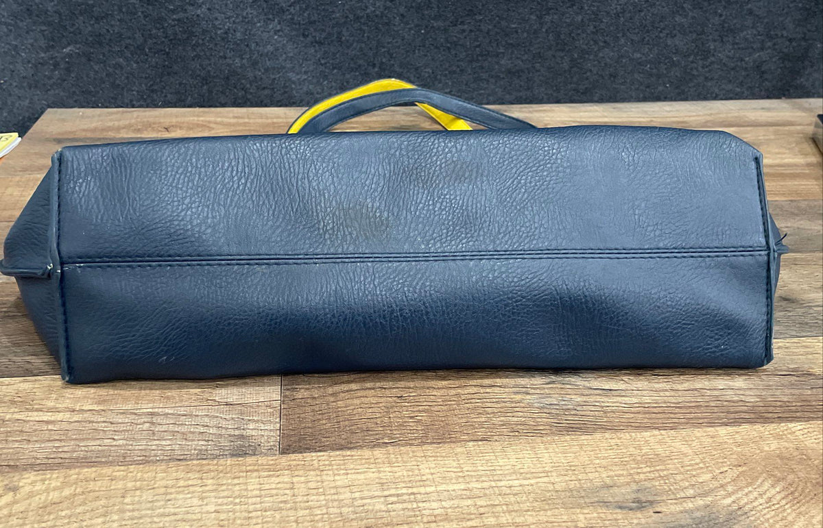 G.H. Bass & Co. Blue Yellow Leather Reversible Tote Bag & Attached Pouch
