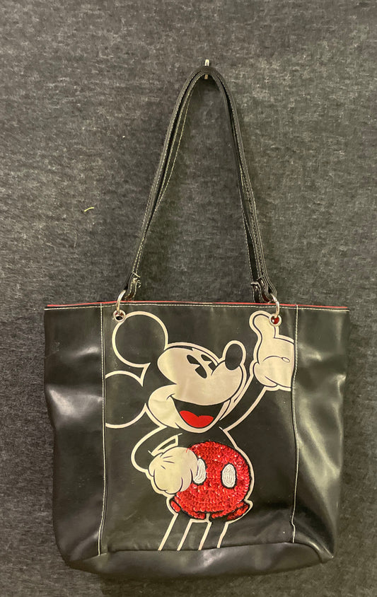 Vintage Disney Mickey Mouse Black Tote Bag Sequin Graphic Large Shoulder Bag