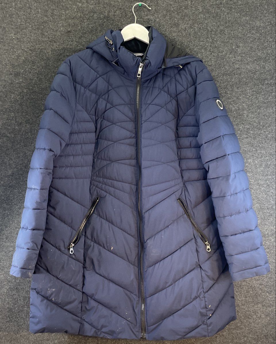 Nautica Women's Stretch Quilted Puffer Jacket Navy Blue Detachable Hood Sz XL