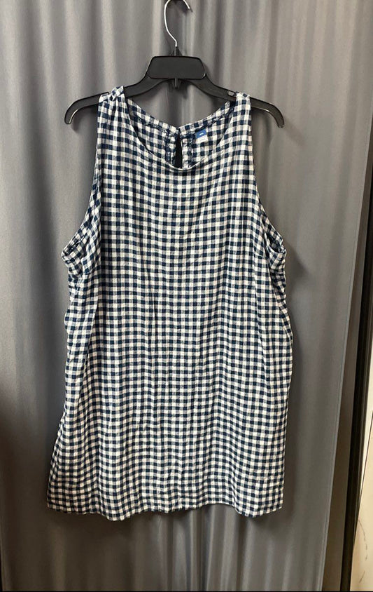 Old Navy Women's Blue White Gingham Linen Blend Shift Dress Size XXL