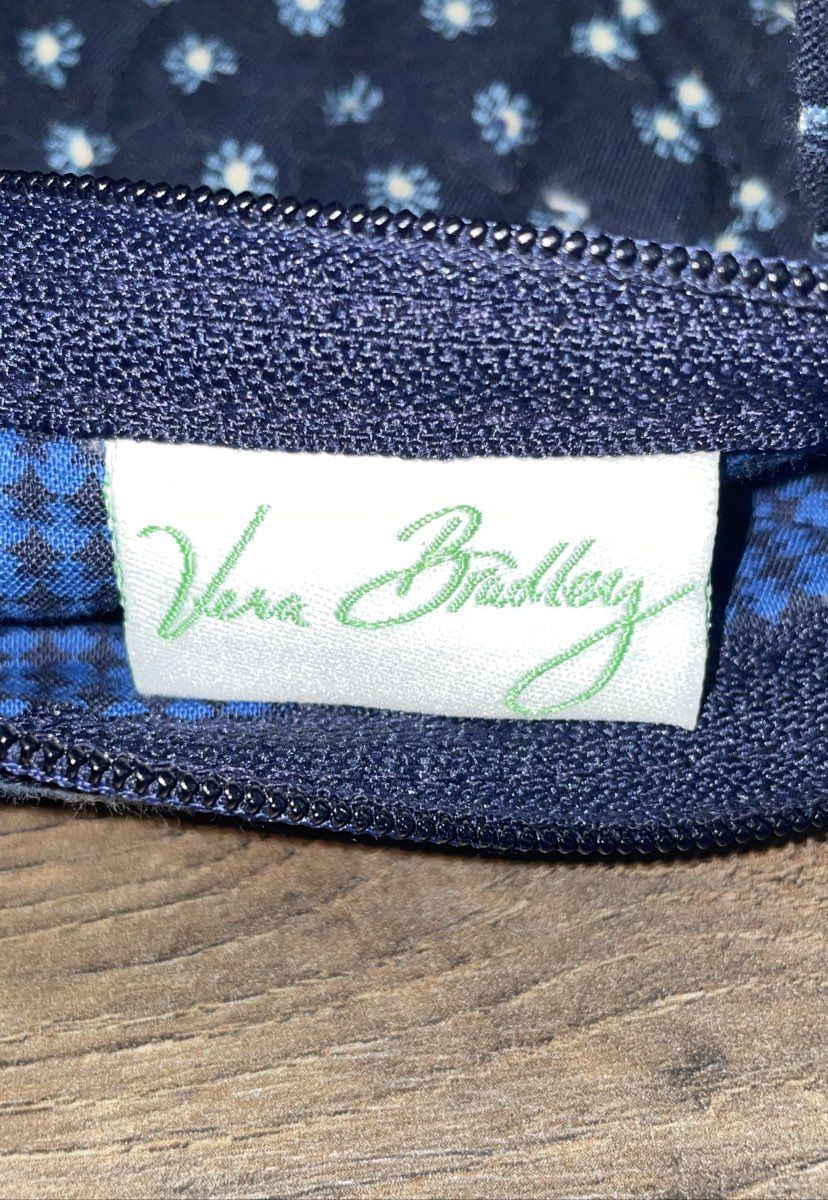 Vera Bradley Navy Blue Floral Paisley Quilted Cotton Top Handle Mini Tote Bag