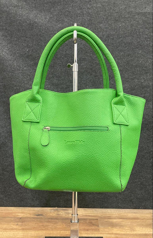 Louen Hide Green Pebbled Vegan Leather Tote Shoulder Bag Striped Lining