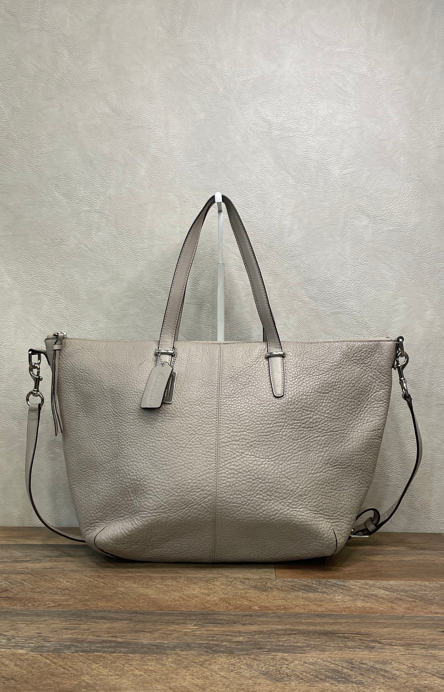 Coach Grey Pebbled Leather Tote Shoulder Bag Silver Hardware Convertible