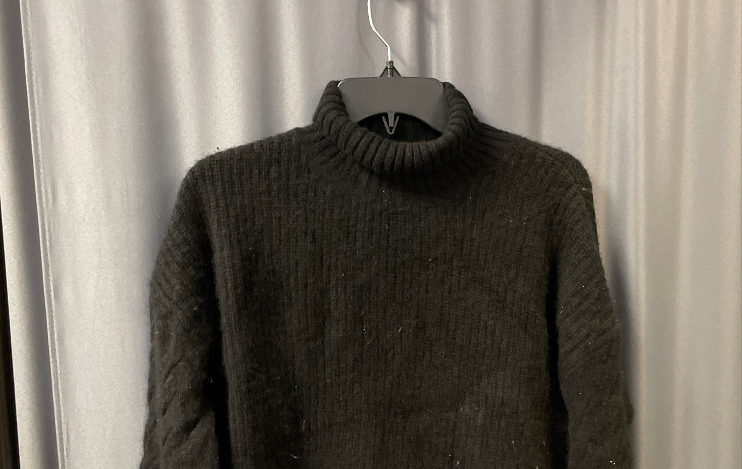 Gentle Herd Women's Black Ribbed Wool Cashmere Cable Turtleneck Sweater Sz S