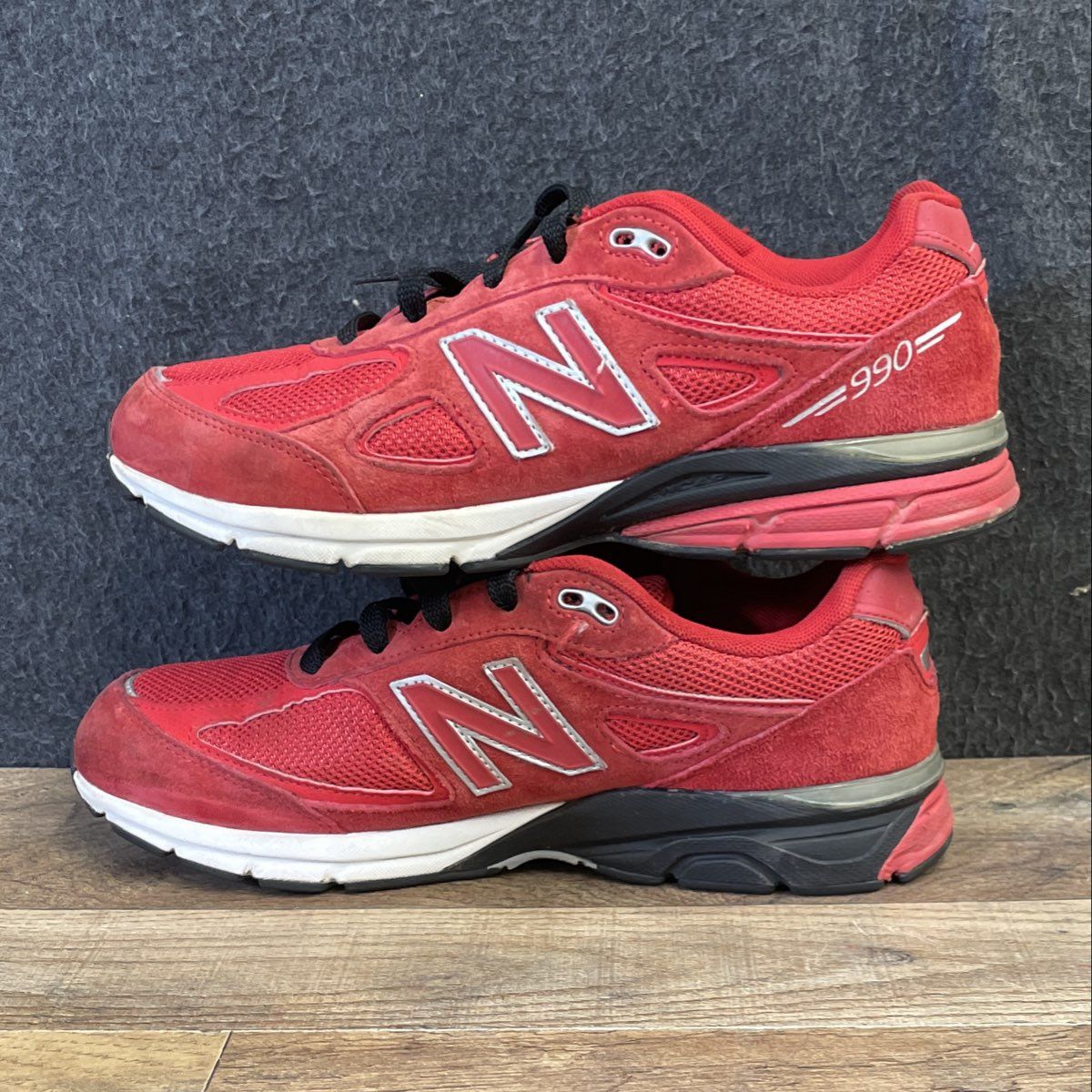New Balance 990v4 Red Suede Mesh Running Shoes KJ990RDG Boy's Size 7