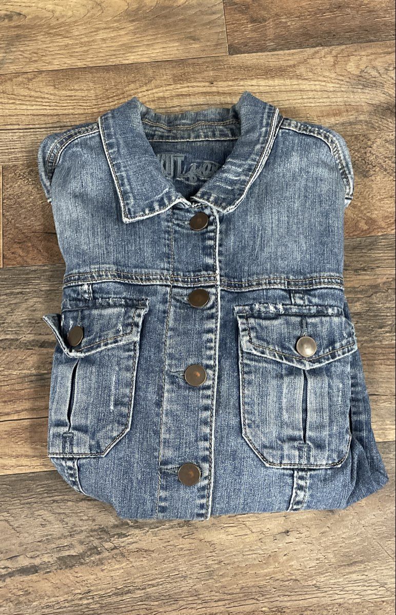 KUT from the Kloth Women's Blue Denim Trucker Jacket Distressed Stretch Sz S