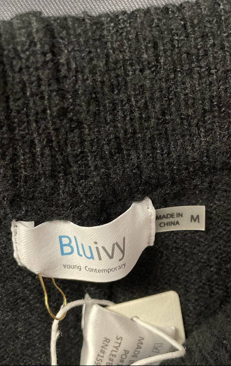 Bluivy Women's Black Knit Drawstring Wide Leg Lounge Pants NWT Sz M