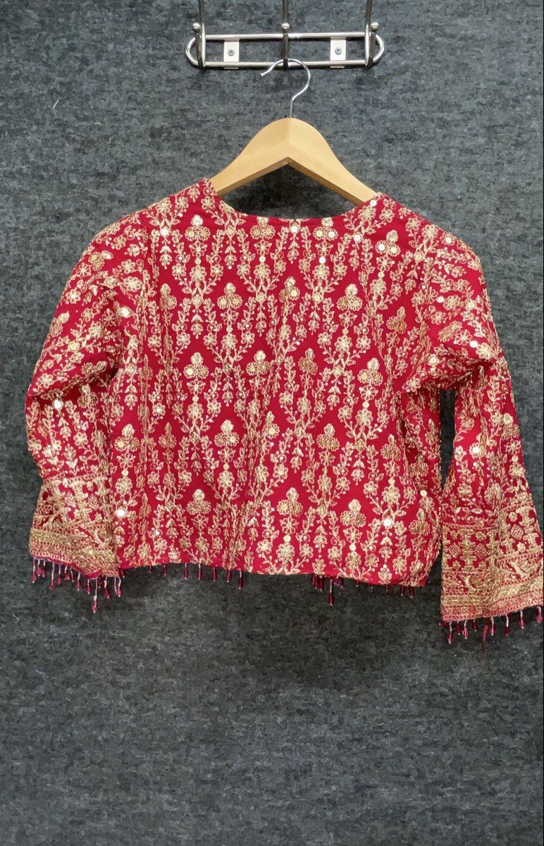 Girls Indian Lehenga Choli 3-Piece Set Orange Magenta Yellow Embroidered Sz 5