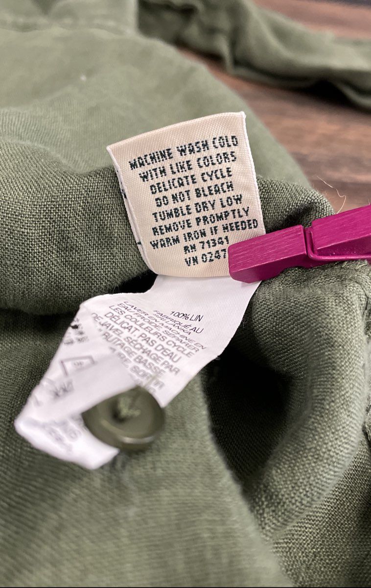 L.L. Bean Women's Olive Green 100% Linen Pintuck Pleated Front Blouse Sz L