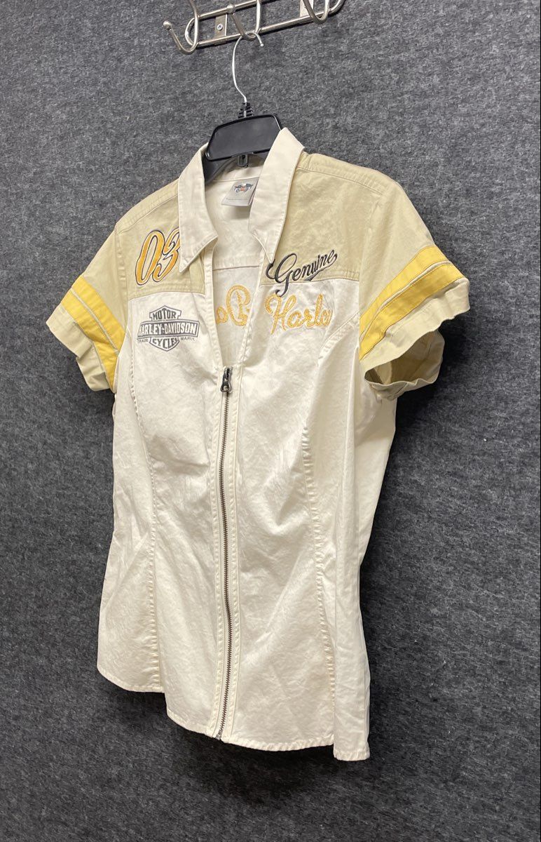 Vintage 2000s Harley-Davidson Women's Embroidered Zip Up Mechanic Shirt Sz M