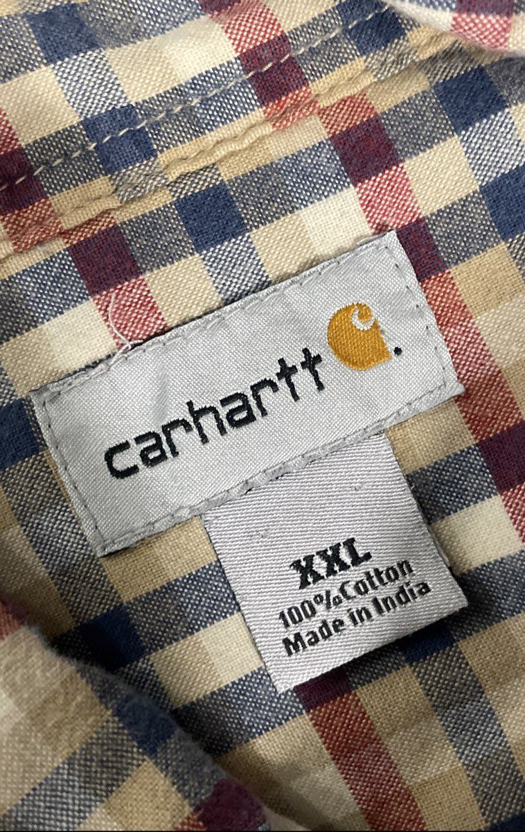 Carhartt Men's Plaid Button-Up Short Sleeve Work Shirt Blue Red Tan Sz XXL