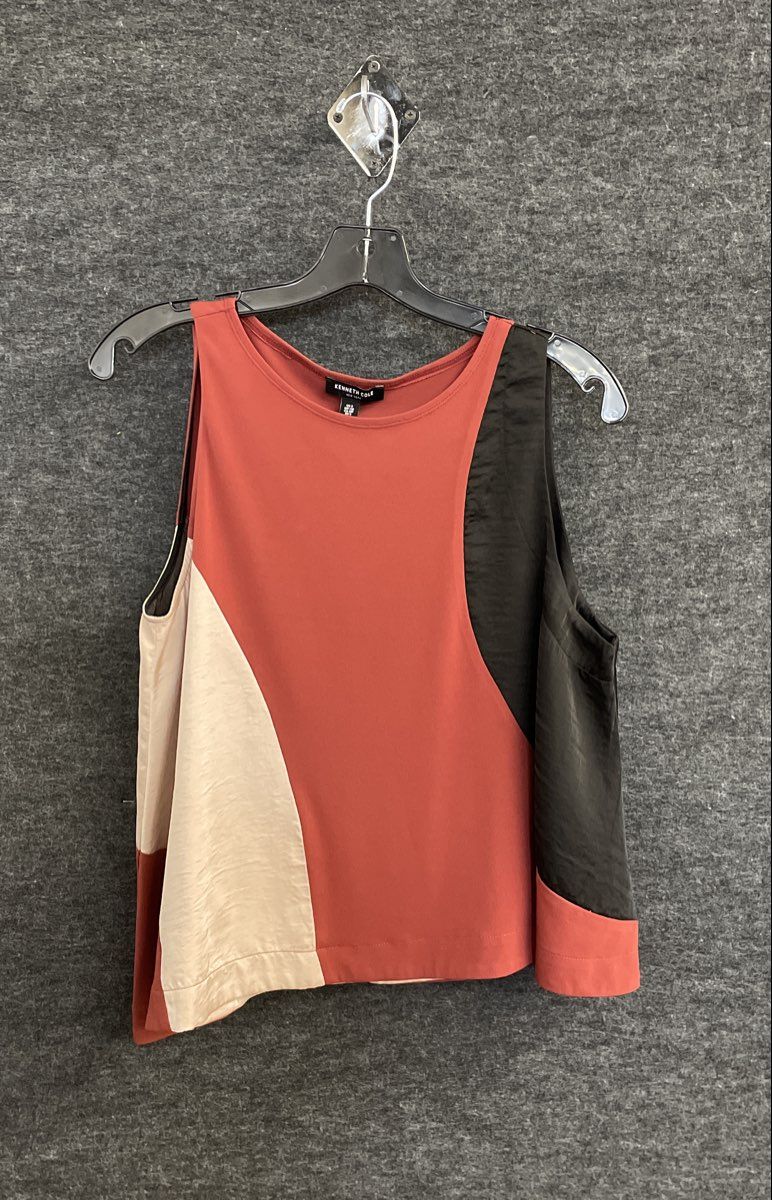 Kenneth Cole Women's Colorblock Sleeveless Top Blouse Rust Beige Black Sz S