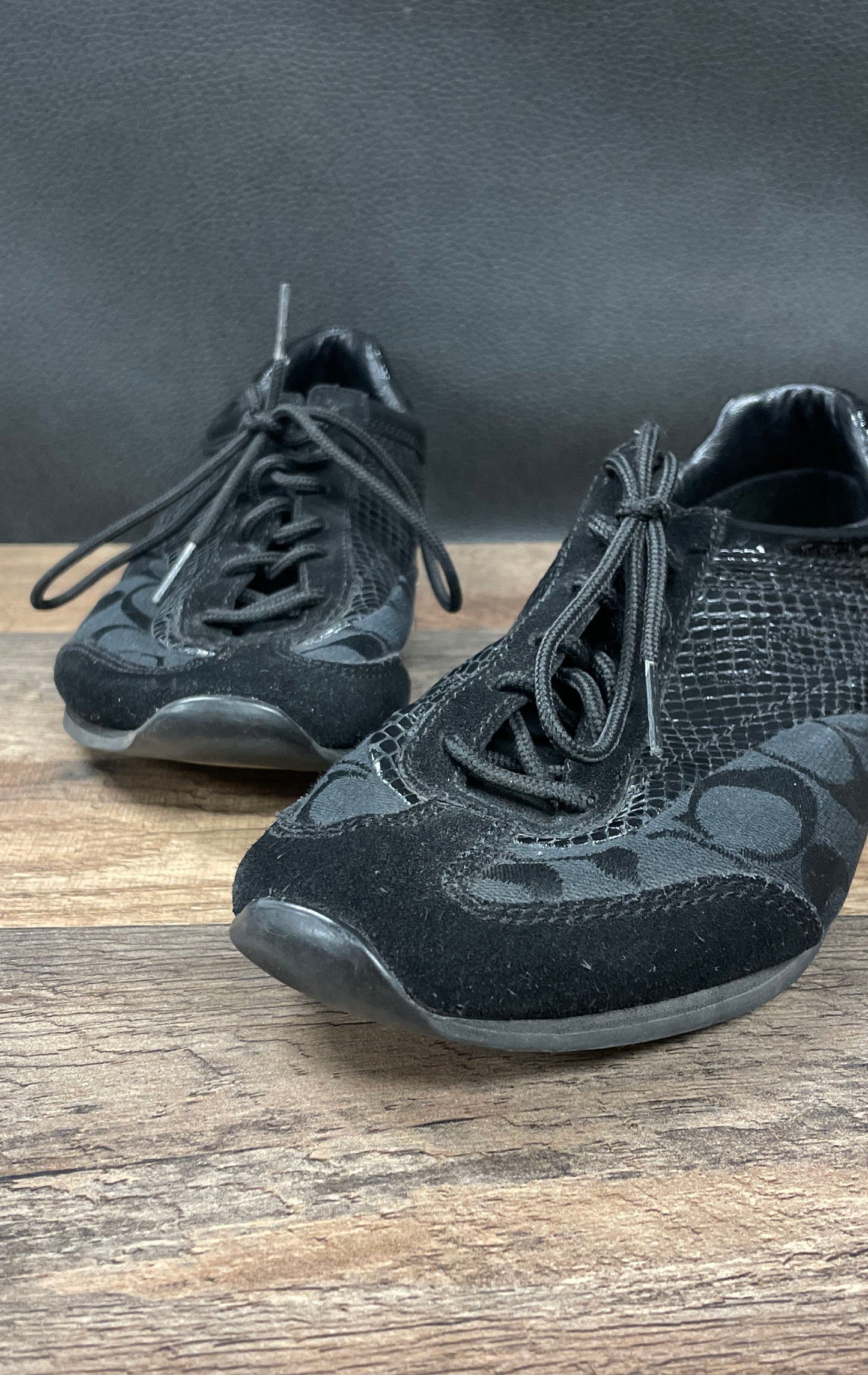 Coach Kodie Q534 Black Snakeskin Monogram C Logo Sneakers Womens Size 9M