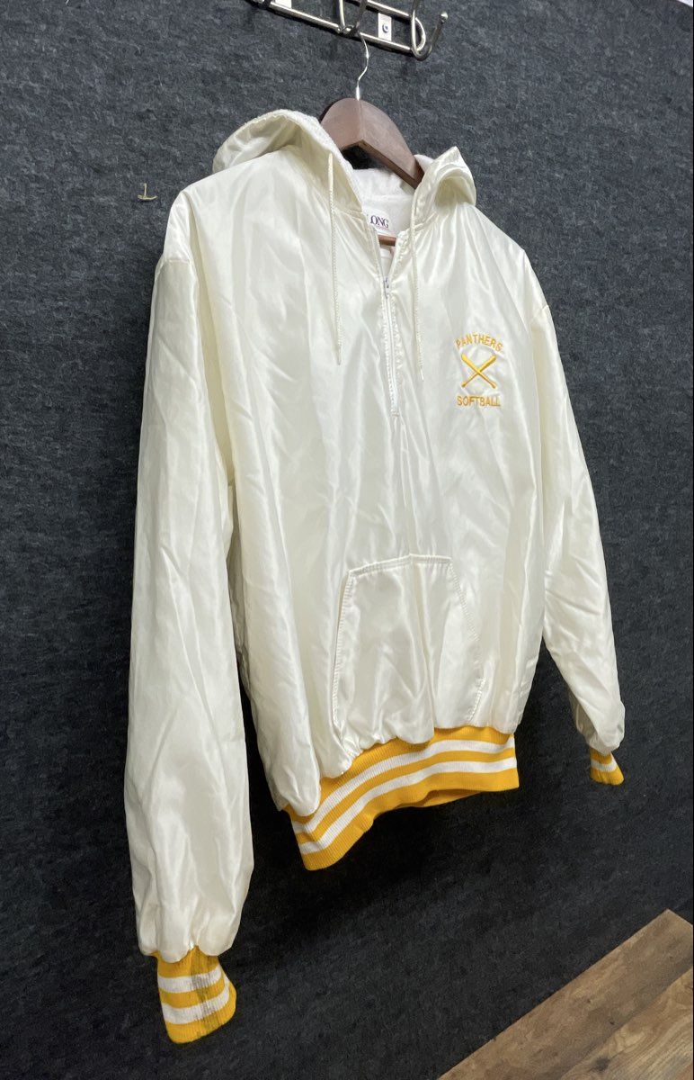 Vintage 90s DeLONG Panthers Softball 1/4 Zip Hooded Windbreaker Jacket Sz XL