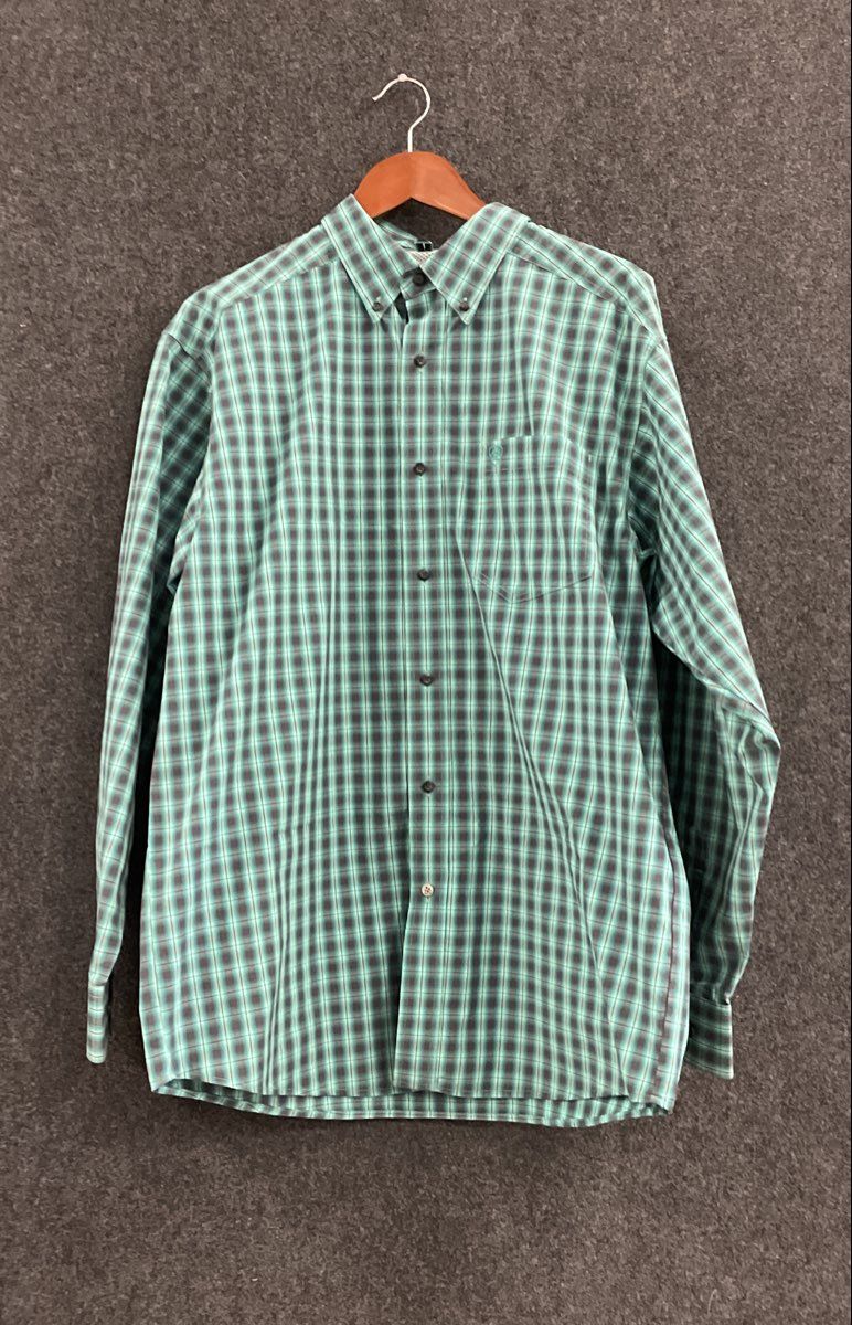 Ariat Men's Pro Series Plaid Long Sleeve Button Down Western Shirt Green Sz L