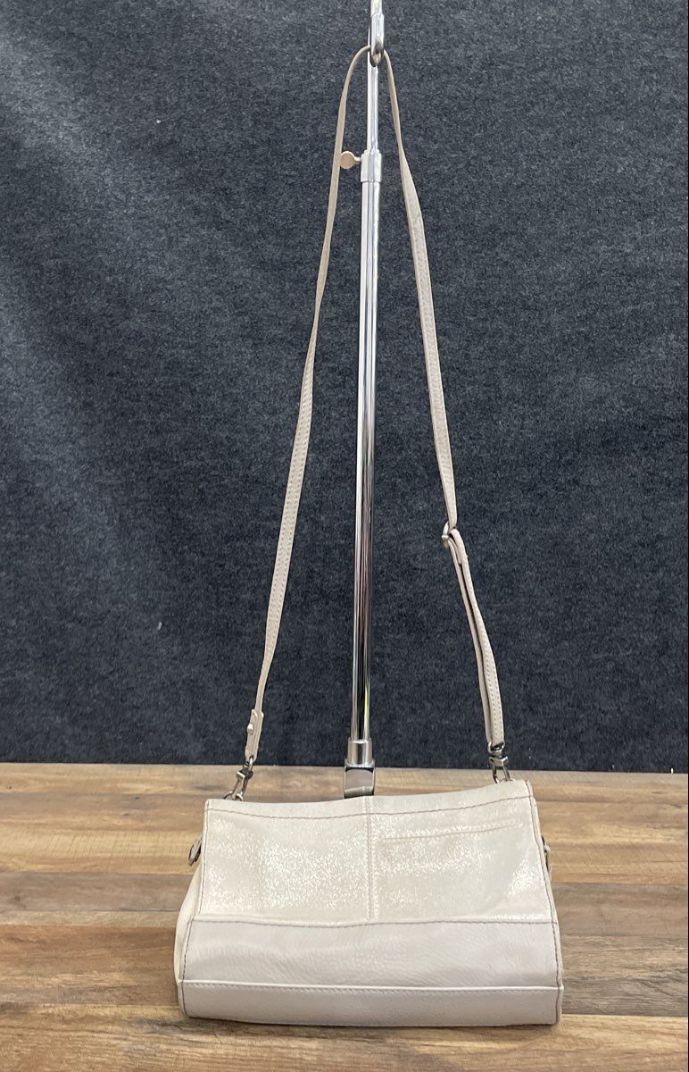 The Sak Light Grey Metallic Pebbled Crossbody Shoulder Bag Adjustable Strap