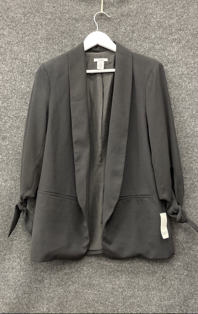 Bar III Women's Black Shawl Collar Open Front Tie Cuff Blazer Coat Sz S NWT