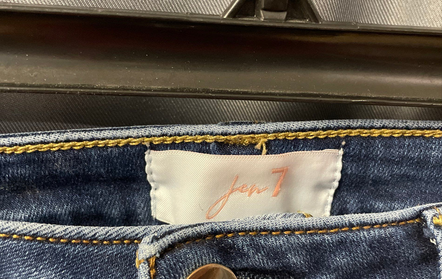Jen 7 Women's Dark Blue Whiskered Stretch Slim Straight Jeans Size 10
