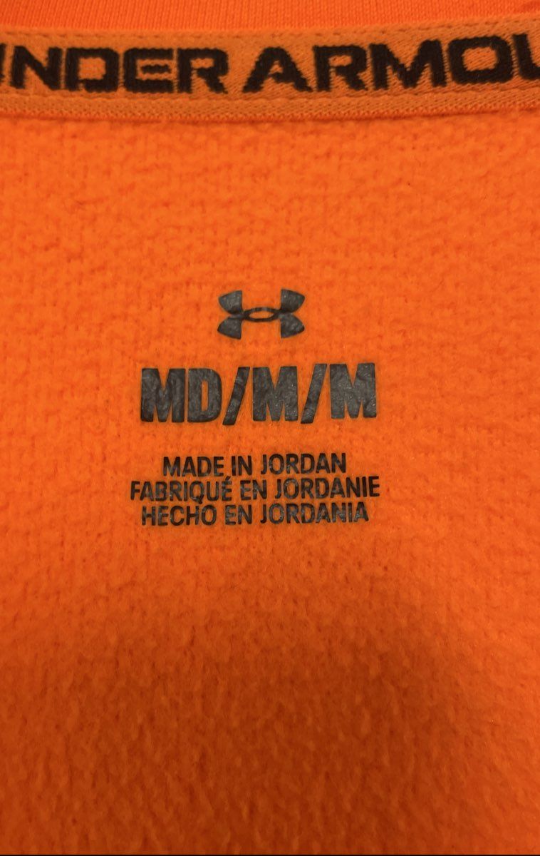 Under Armour Men's Orange Armour Fleece Vertical Wordmark Hoodie Sz M