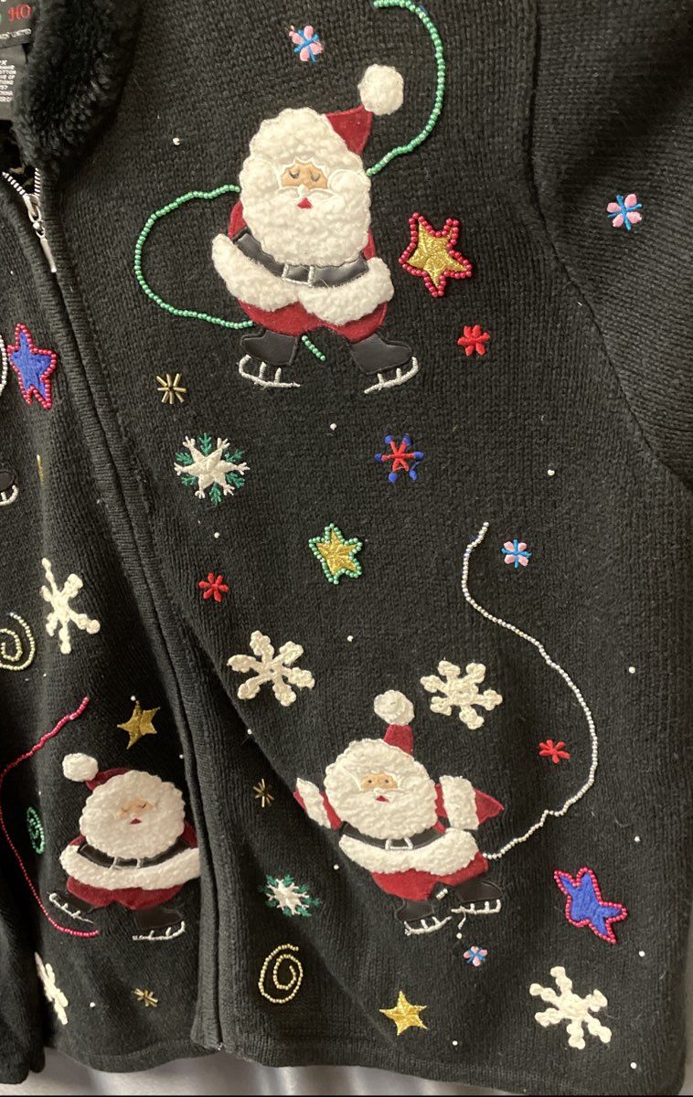 Vintage Y2K Designers Originals Studio Women's Black Santa Christmas Cardigan 2X