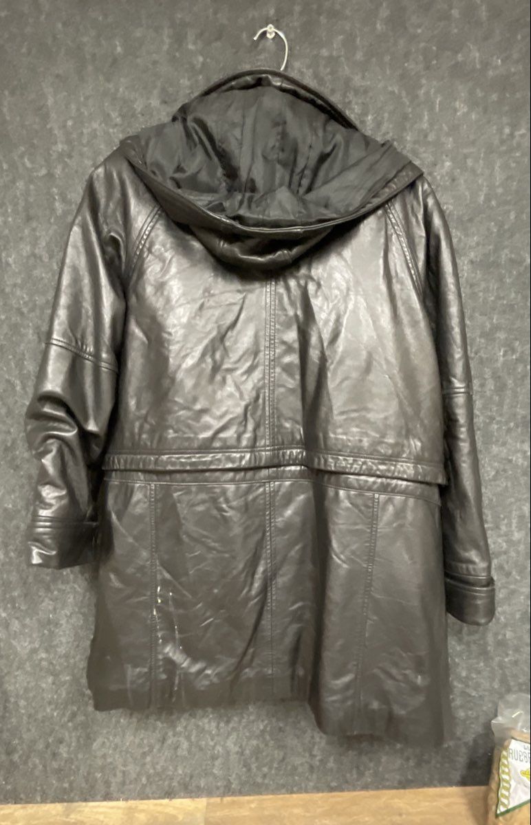 Gino Leather Men's Black Hooded Zip Up Parka Jacket Drawstring Waist Sz L