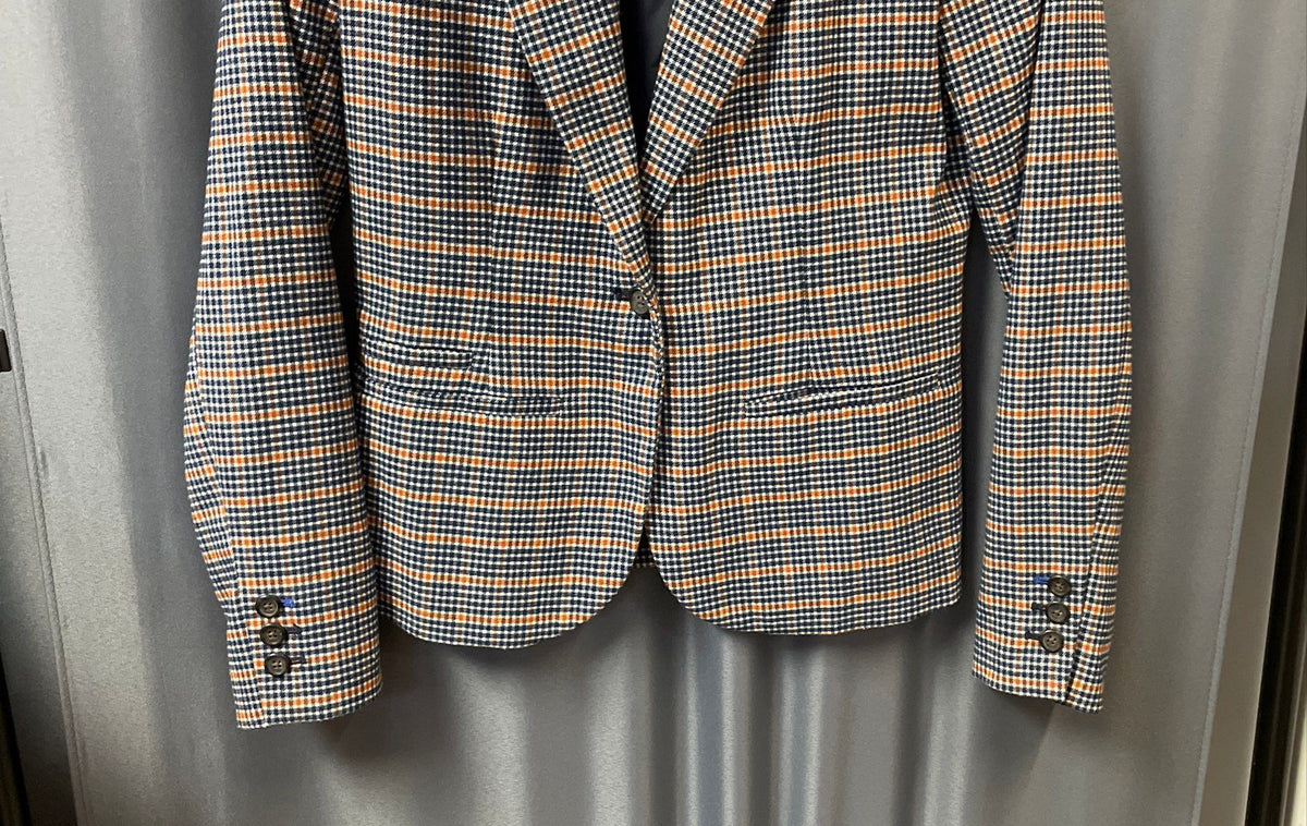 Merona Women's Blue Tan Plaid Wool Blend Blazer Jacket Sz 2