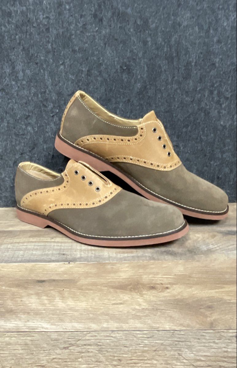 G.H. Bass & Co. Pasadena Olive Tan Suede Leather Saddle Oxford Shoes Size 9.5M