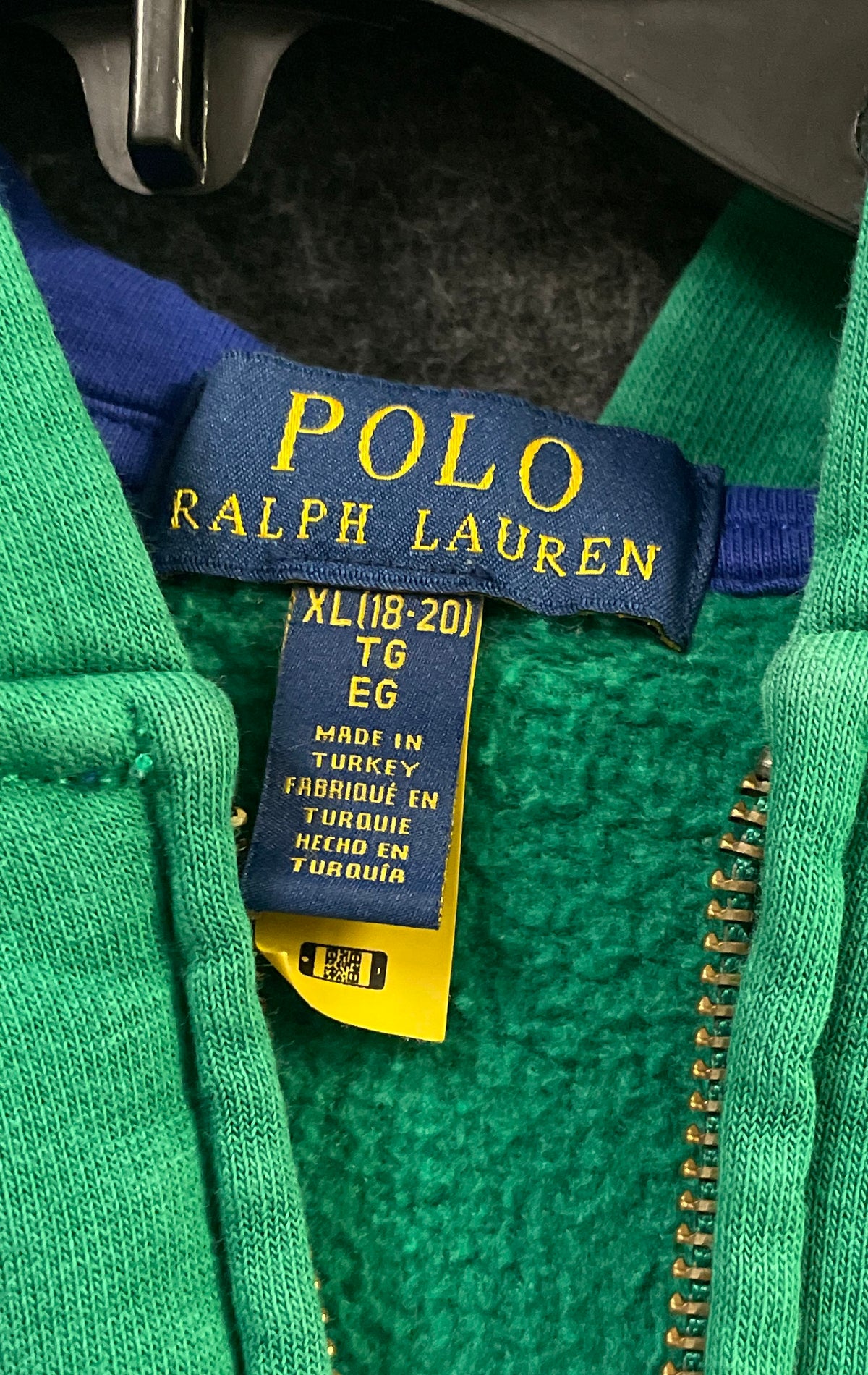 Polo Ralph Lauren Boys Green Blue Script Logo Full Zip Hoodie Sz XL 18-20