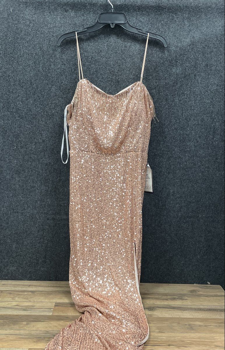 Speechless Women's Rose Gold Sequin Fringe Evening Formal Gown Dress NWT Sz 15
