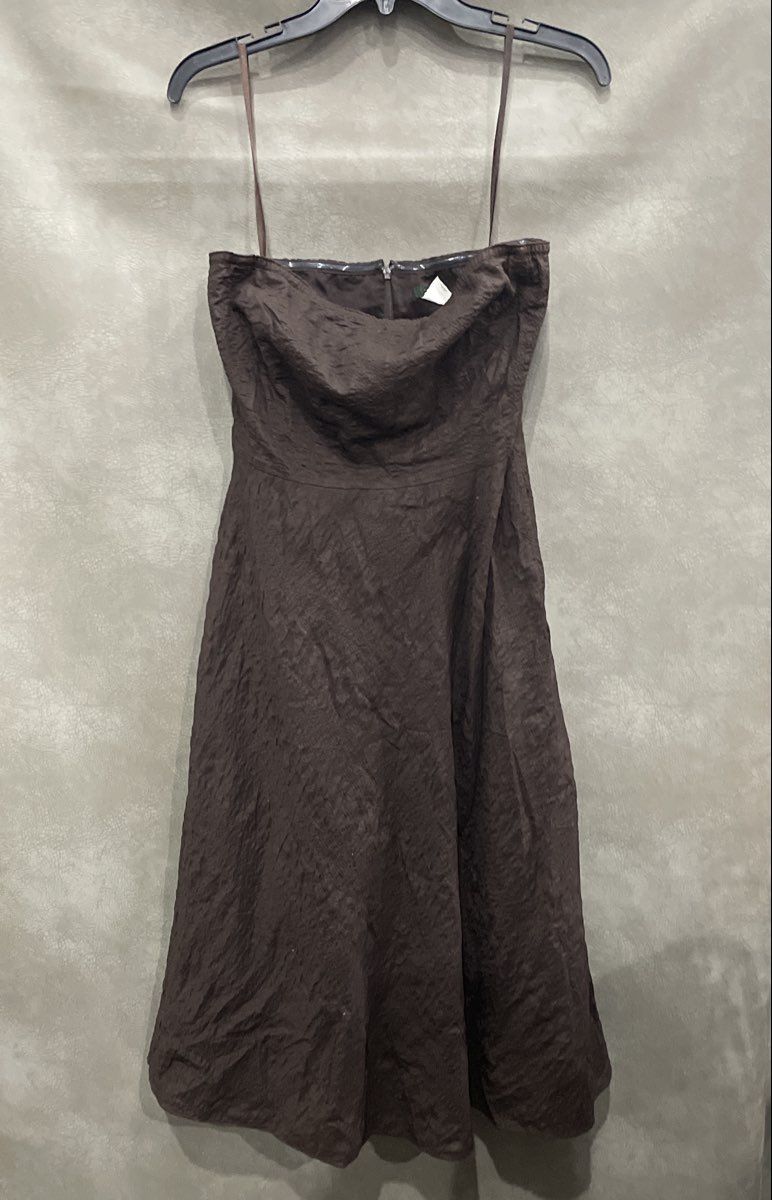 J. Crew Women's Brown Textured Crinkle Cotton Strapless Midi Dress Sz 8