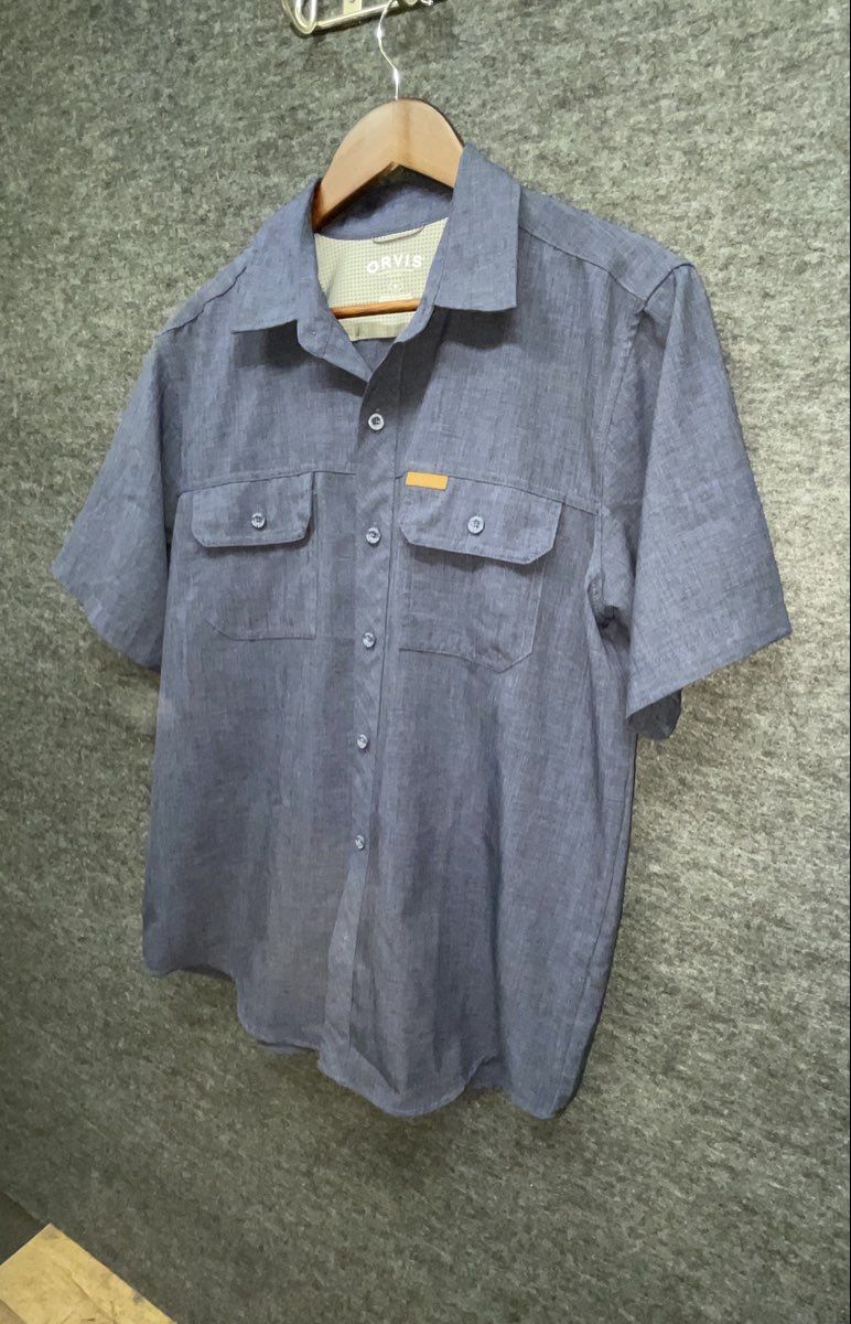 Orvis Men's Blue Classic Collection Tech Short Sleeve Outdoor Shirt Sz M